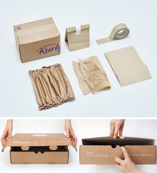 ▲(상단부터) 마켓컬리, 현대홈쇼핑 친환경 배송 박스