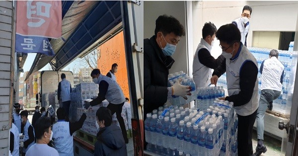 ▲취약독거노인 지원센터 후원(왼쪽), 코로나19 의료진, 봉사자 후원