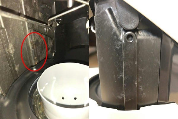 ▲녹으로 추정되는 부분(왼)과 정체불명의 스크래치