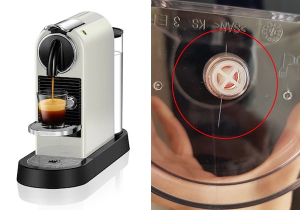 ▲네스프레소 오리지널 커피머신 '시티즈'와 틈이 벌어진 것으로 추정되는 김 씨의 물통