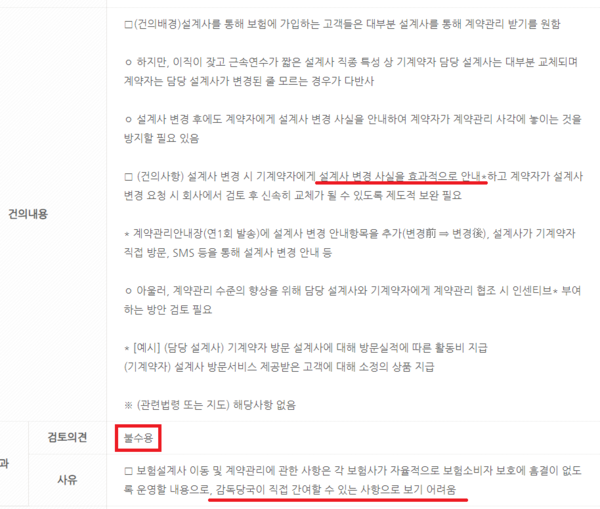 ▲금융감독원 금융개혁 현장점검 사례-변경여부 통지 요청