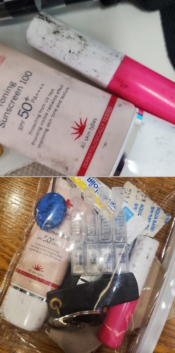 ▲염색된 패턴이 벗겨져 개인용품까지 이염된 모습.