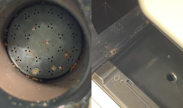 ▲기계 내부에서 커피가루와 변형된 이물질이 발견됐다는 게 윤 씨의 주장이다.