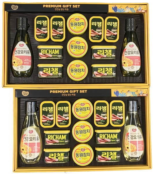 ▲동원선물세트 플라스틱 저감 전(위쪽)과 후 비교