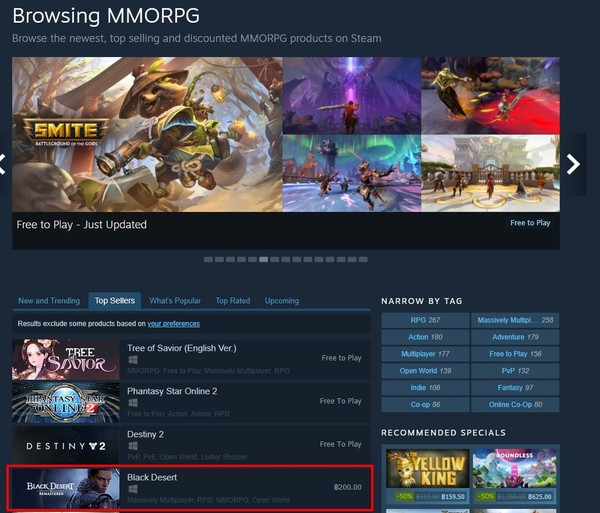 검은사막 스팀 태국 판매 순위