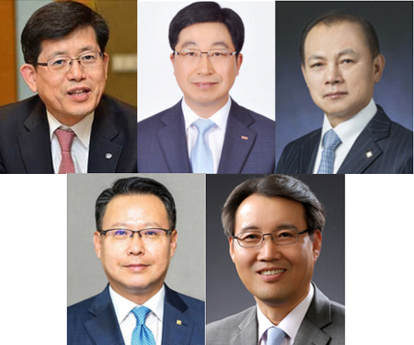▲(왼쪽상단부터 시계방향) 빈대인 부산은행장, 황윤철 경남은행장, 임용택 전북은행장, 서현주 제주은행장, 송종욱 광주은행장
