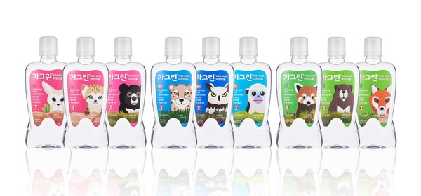 동아제약이 친환경 패키지를 적용한 '가그린 어린이용' 3종(사과, 딸기, 풍선껌)을 리뉴얼해 출시했다