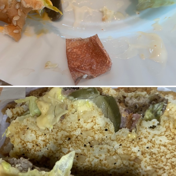 ▲ 햄버거에 사용한 밴드가 발견되거나 체모가 나왔다는 소비자 불만도 있다.