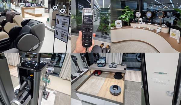 ▲실제 체험이 가능한 안마의자, LED마스크, 탈모치료기, 청소기, 로봇청소기, 스타일러의 모습