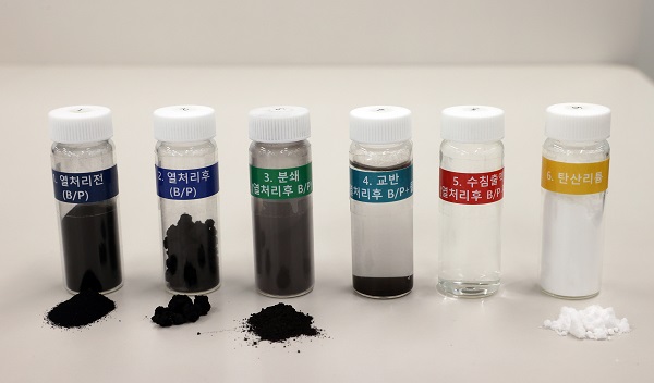 두산중공업이 독자 개발한 탄산리튬 회수 공정 과정 (단계별 원료변화)