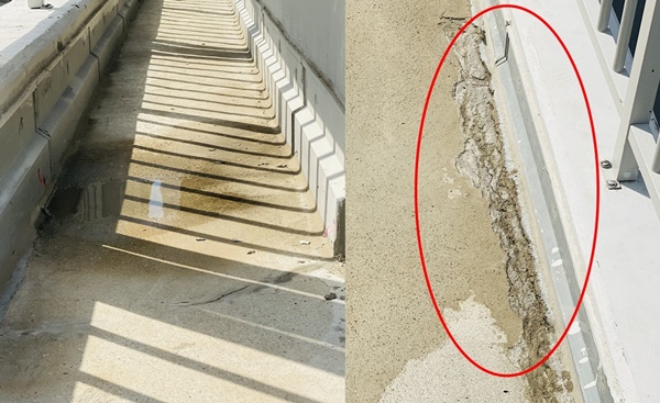 ▲옥상에 물이 고이고 가장자리가 파손된 모습