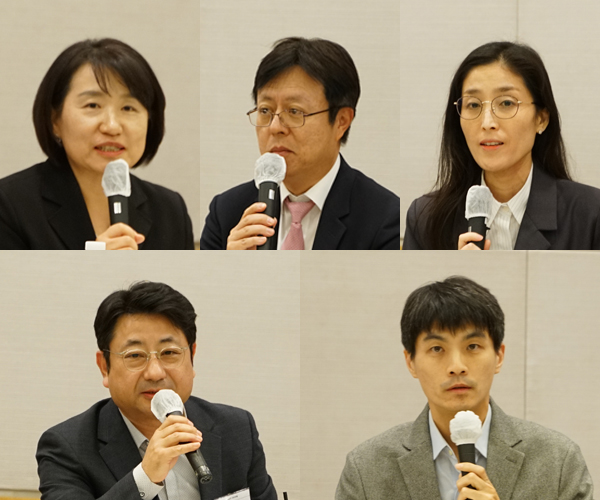 ▲(왼쪽 위부터 시계방향으로) 이정수 한국소비자단체협의회 사무총장, 좌장을 맡은 이지환 카이스트 경영공학부 교수, 김이진 한국환경연구원 책임연구원. 최현도 동국대 경영학과 교수, 오준환 사회적가치연구원 V-Lab 실장.
