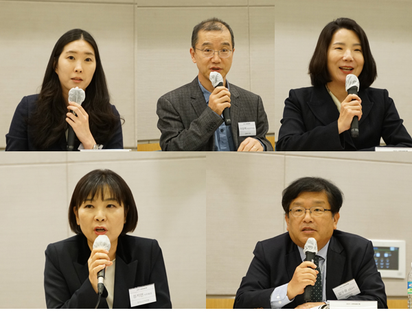 ▲(왼쪽위부터 시계방향으로) 최현정 신한투자증권 컴플라이언스부 변호사, 이상제 금융연구원 선임연구위원, 임정하 서울시립대학교 법학전문대학원 교수, 성수용 금융감독원 선임교수, 정지연 한국소비자연맹 사무총장.