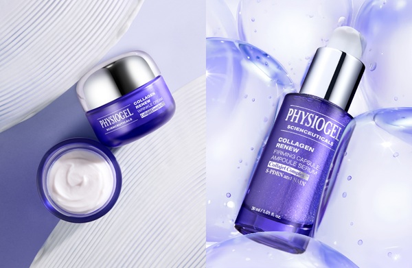 ▲피지오겔 사이언수티컬즈 콜라겐 리뉴 ‘링클 크림(왼쪽)’과 ‘퍼밍 캡슐 앰플 세럼’