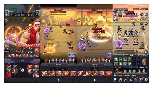 ▲다양한 전투 콘텐츠. (왼쪽부터) 팀배틀, 유적의 수호자, 암흑 무도관, 스테이지 보스전