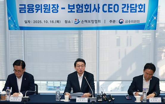▲ 이억원 금융위원장(가운데)은 16일 오전 보험사 CEO들을 만나 현안에 대해 논의했다.