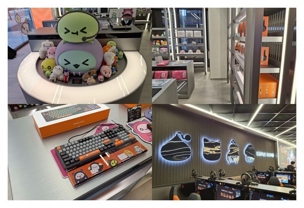 ▲MD샵에 비치된 다양한 굿즈들과 PC방 '메이플 아지트' 내 전경