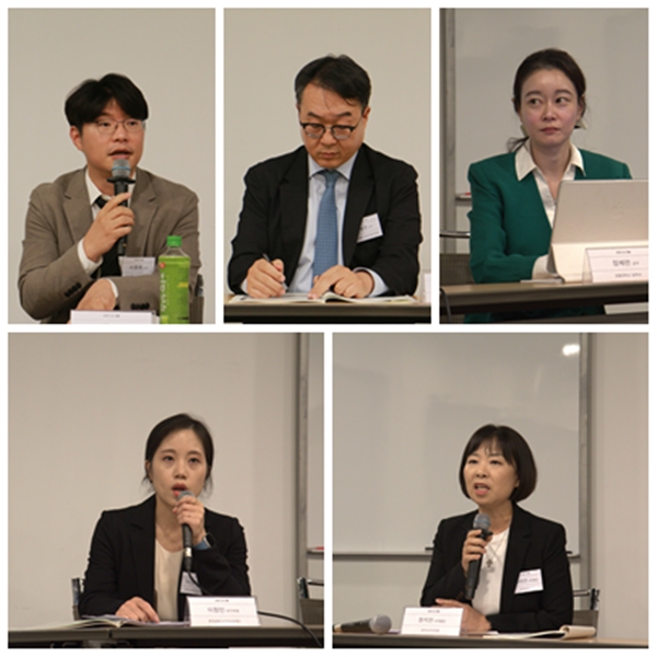 ▲사진 왼쪽부터 서종희 연세대학교 법학전문대학원 교수, 고려대학교 법학전문대학원 교수, 정혜련 경찰대 법학과 교수, 이정민 한국금융소비자보호재단 연구위원, 정지연 한국소비자연맹 사무총장