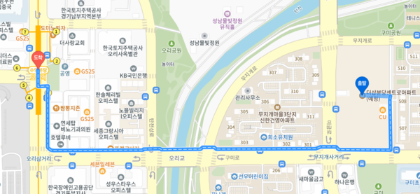 ▲더샵 분당센트로에서 수인분당선 오리역까지 도보 거리