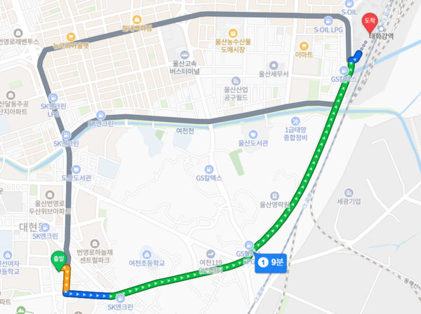 ▲힐스테이트 선암호수공원에서 KTX‧동해남부선 태화강역까지 자차 거리