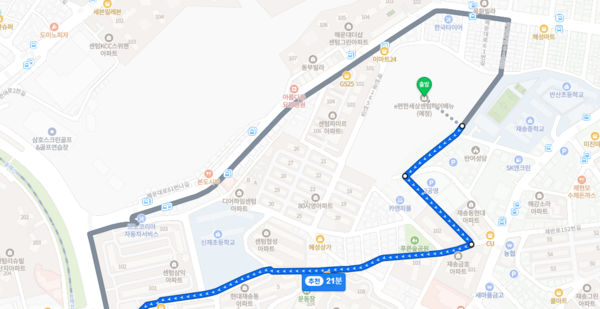 ▲e편한세상 센텀 하이베뉴 인근에 위치한 반산초와 재송종