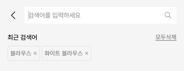 ▲무신사 앱 검색창에 '블라우스' 관련 키워드를 검색한 이력.