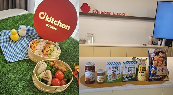기자가 직접 만든 봄 소풍 도시락(왼쪽), 오키친 스튜디오 및 클래스에 사용된 주요 제품. 사진=정현철 기자